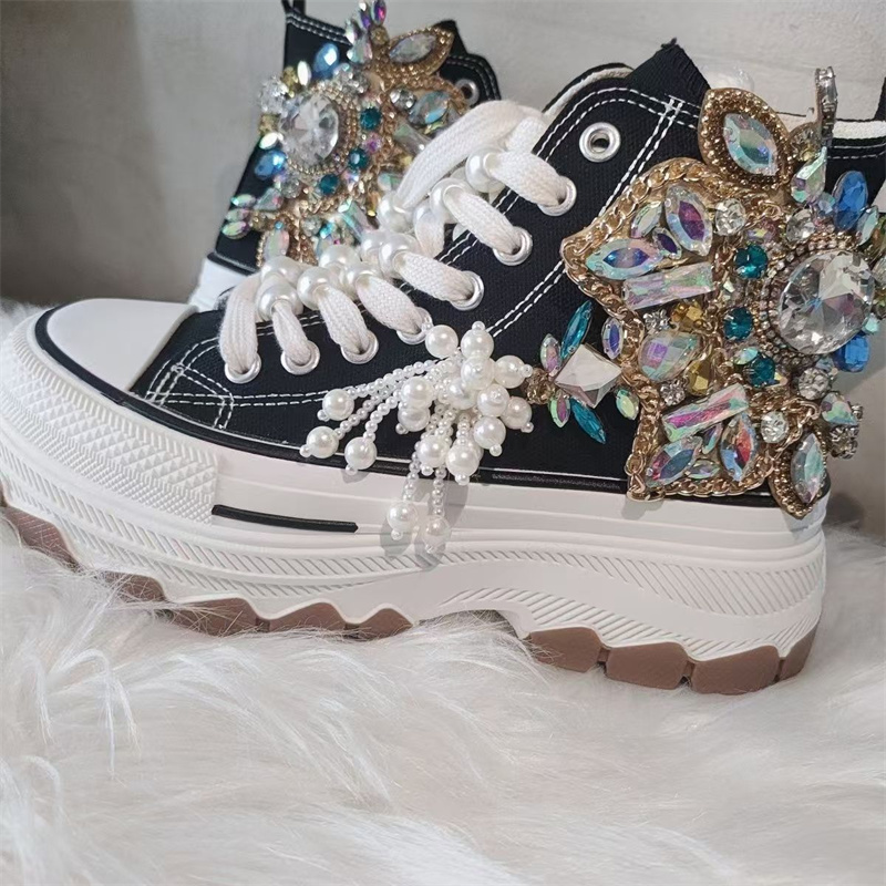 Women'S Shoes Hands Free - Gruba podeszwa, wysokie trampki z ozdobnymi