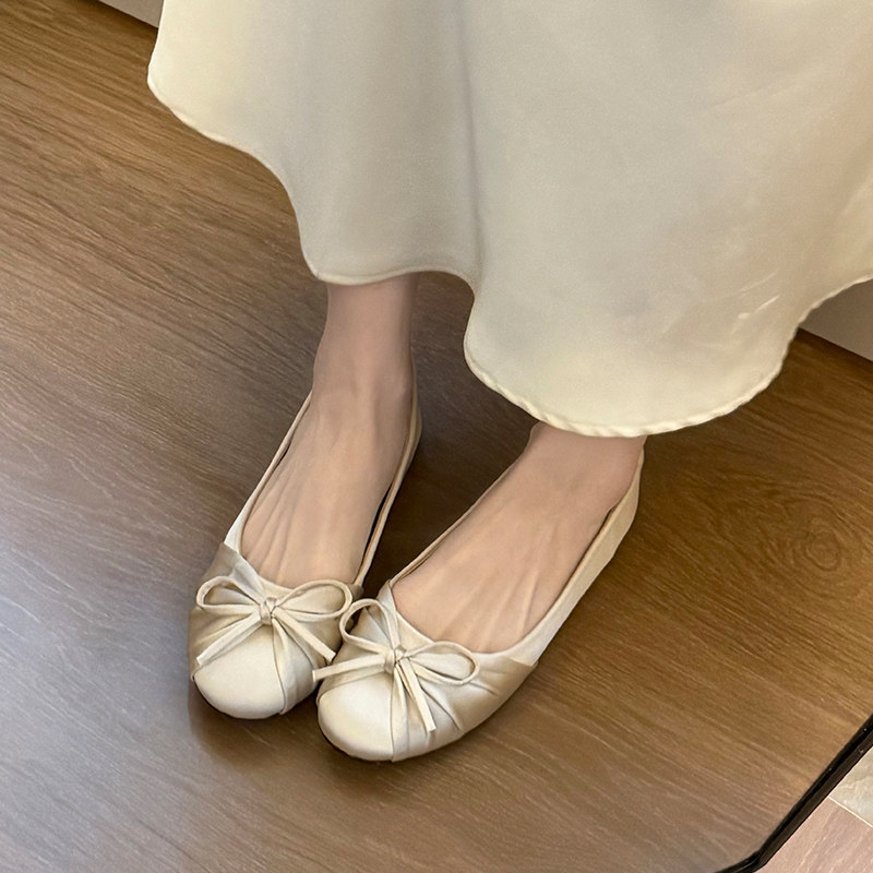 Women'S Shoes Temu - 2026 Nowe satynowe baleriny z kokardą,