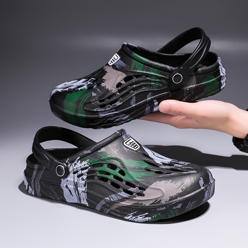 Croc Style Clog - Męskie letnie sandały w kamuflażu z