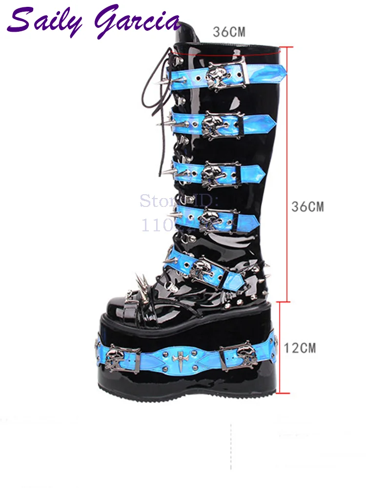 Botki do kolan w stylu punk z  – Women Shoes Size Chart recenzja i cena